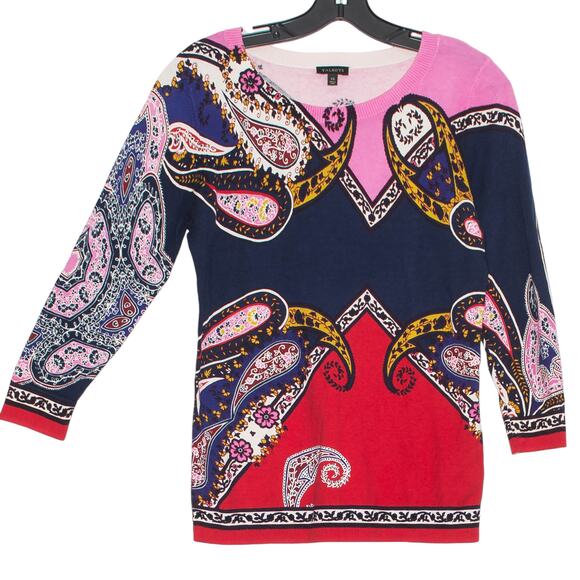 Talbots Sweater 3/4 Sleeve Y2K Boho Retro Statement Bold Colorful Paisley XS - Picture 5 of 5